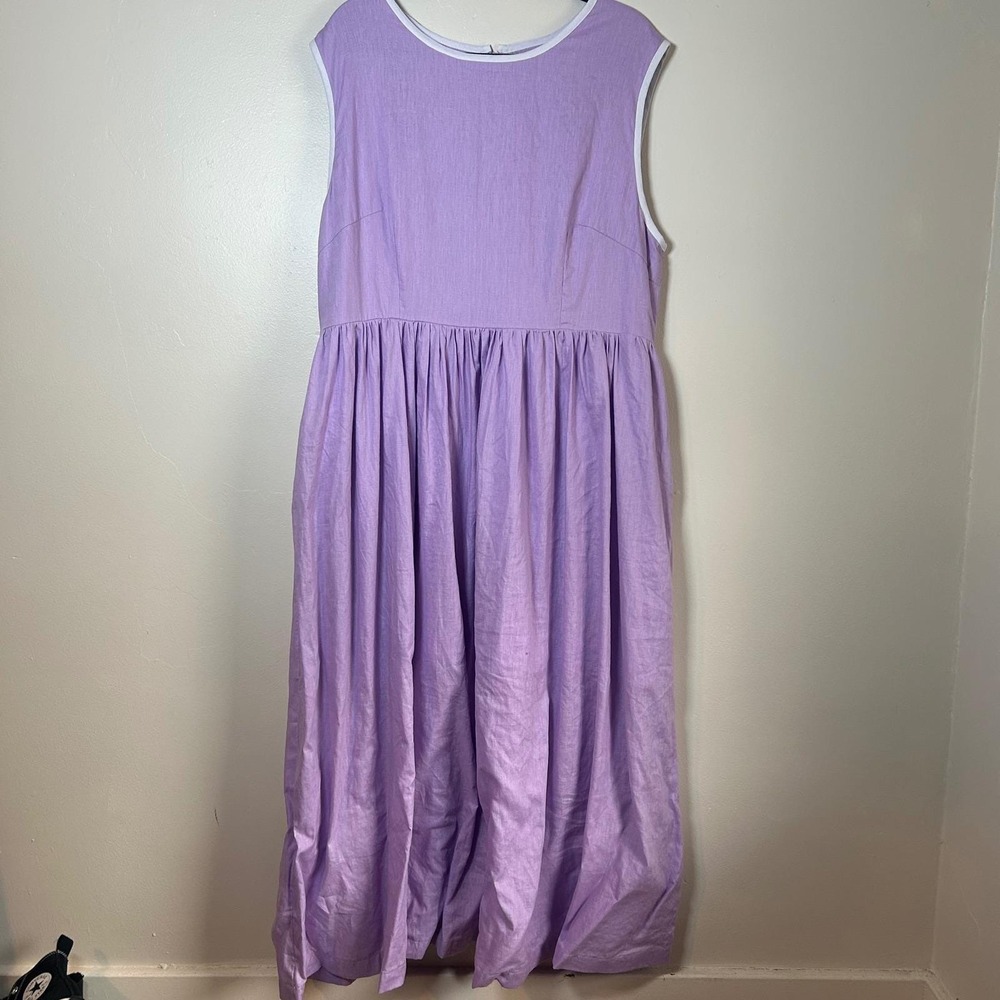 SOL LINEN Maxi Dress Lavender Linen Sleeveless Gathered Waist‎ Women's Size XL